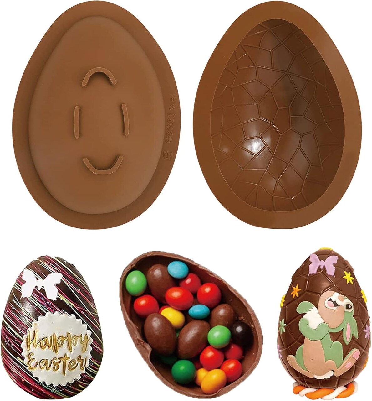 2 PCS Easter Chocolate Molds Silicone Egg Molds Chocolate Molds, Large Silicone Egg Molds for Chocolate, 3D Breakable Chocolate Molds for Easter Decorations and Dessert Baking